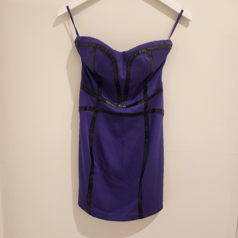 Bebe | Purple and Black Strapless Minidress | Size 2